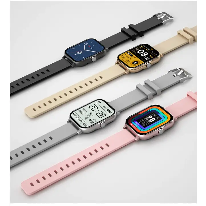 Verschillende kleuren smartwatches van damessmartwatch.nl naast elkaar